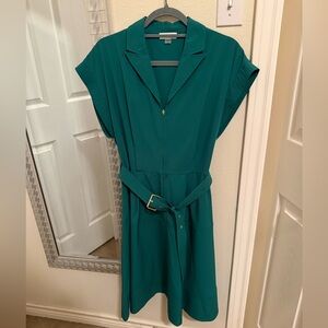 Calvin Klein Women's Green Belted Cap-sleeve Commuter Dress Size 10